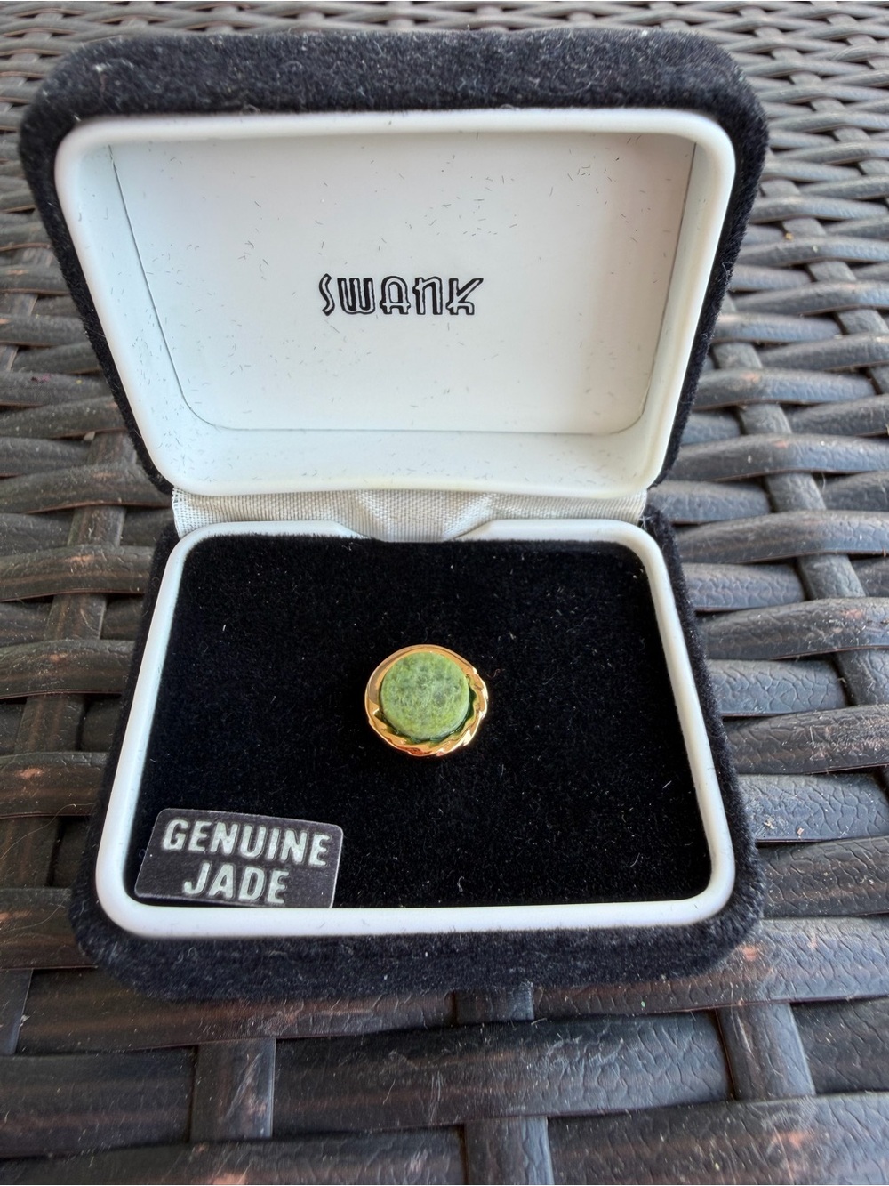 Swank Genuine Jade Gold-Tone Round Tie Tack Pin
